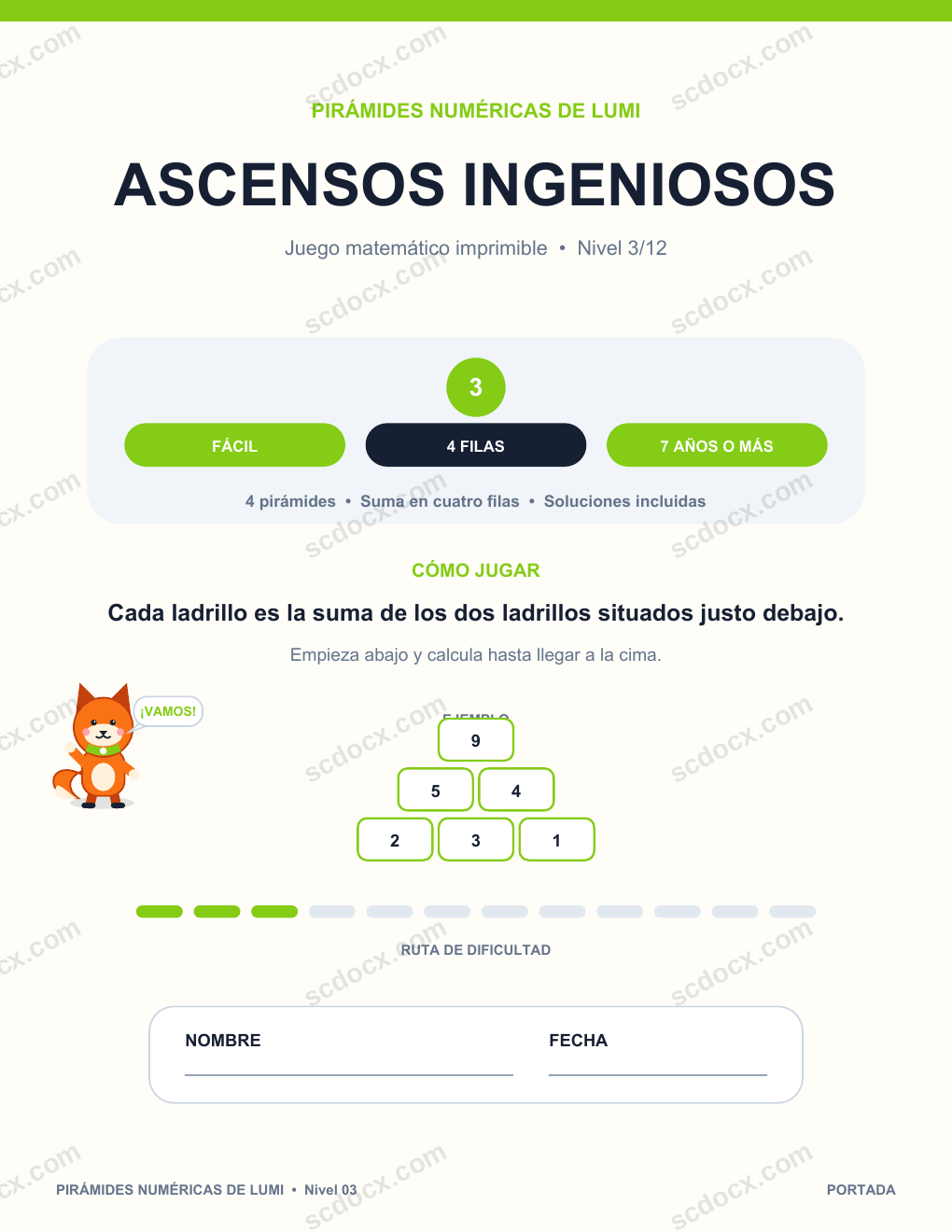 Pirámide numérica de matemáticas 03 - Ascensos ingeniosos con soluciones