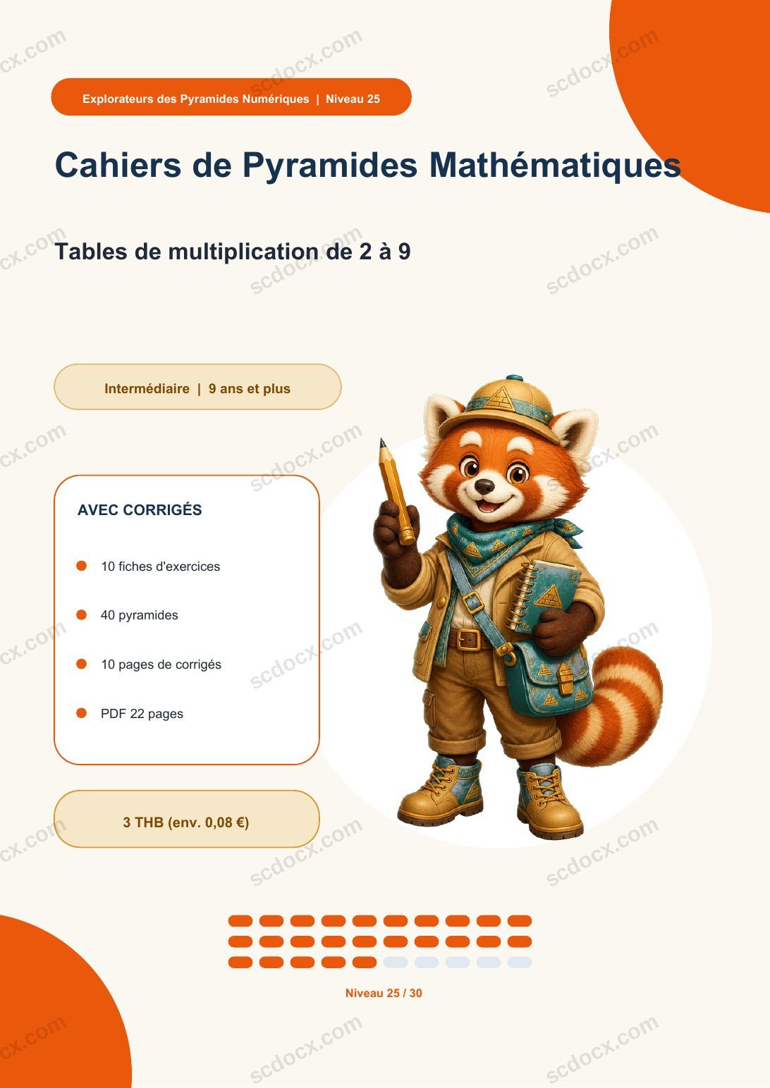 Cahiers de Pyramides Mathématiques Niveau 25 | Tables de multiplication de 2 à 9 avec corrigés