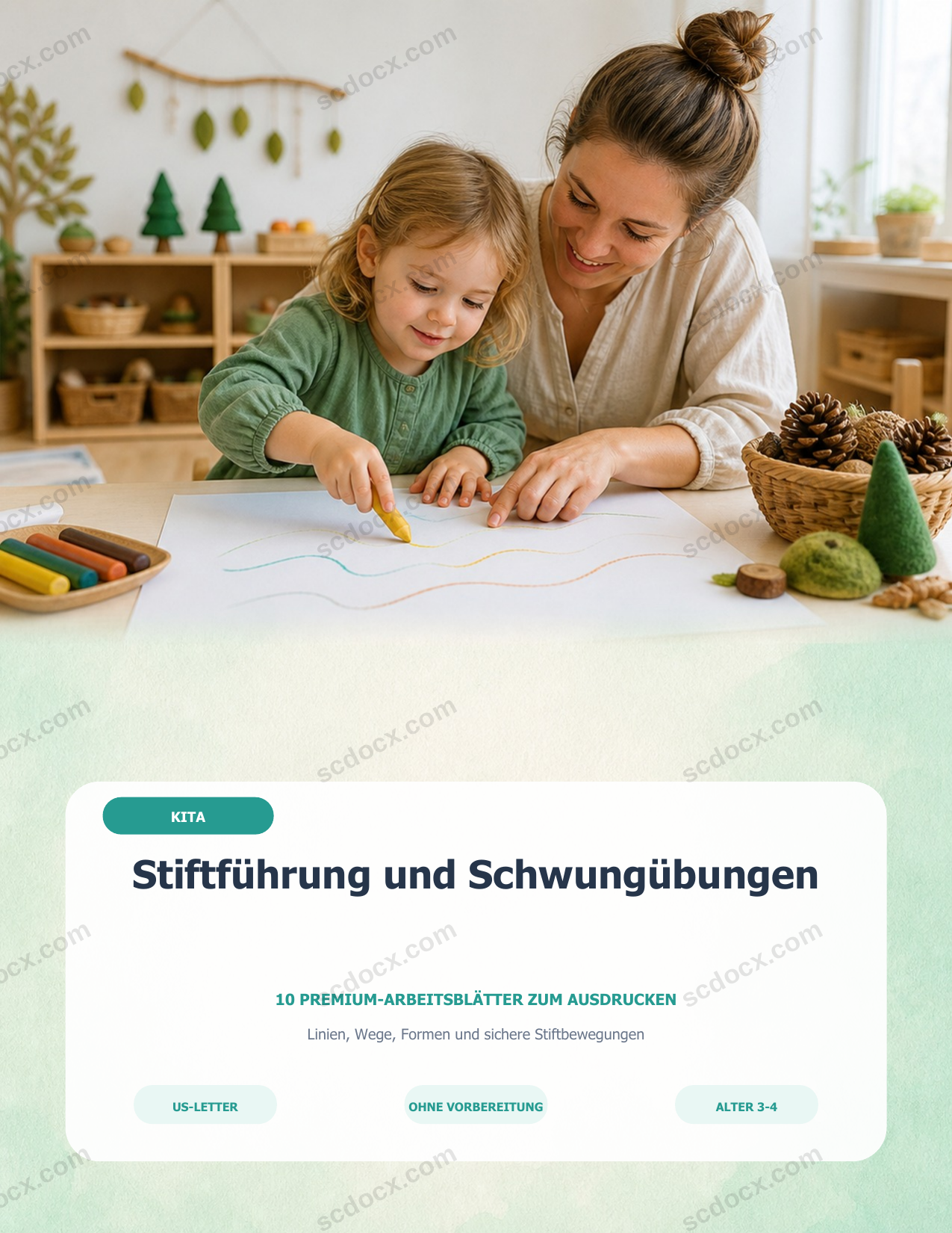 DEUTSCH | Stiftführung und Schwungübungen | Kita | 10 Premium-Arbeitsblätter