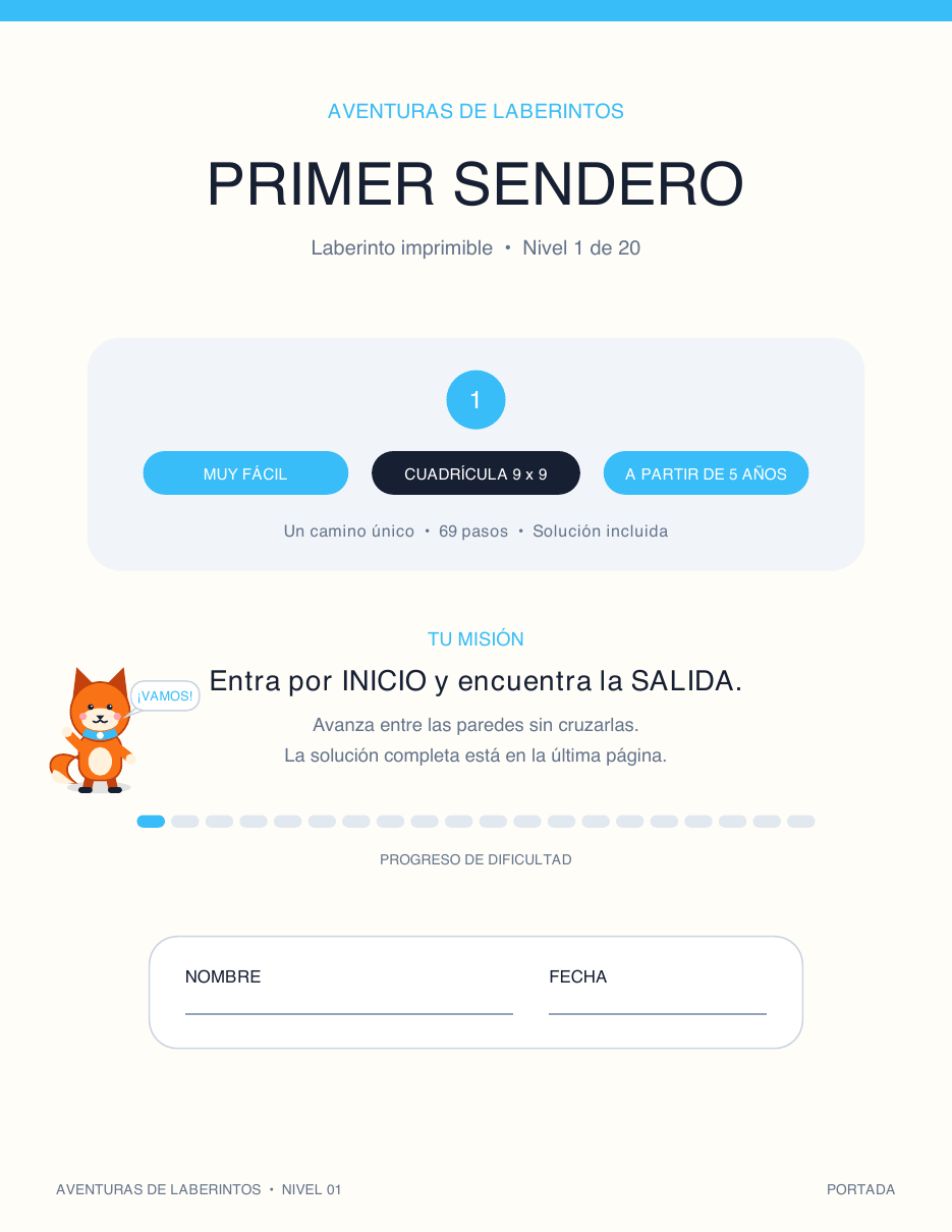 Laberinto Infantil en Español Gratis 01 - Primer Sendero (Con Solución)