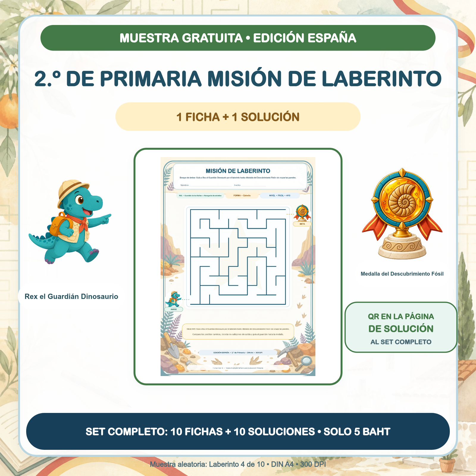 MUESTRA GRATUITA — Misiones de Laberinto España: 2.º de Primaria (1 ficha + solución)