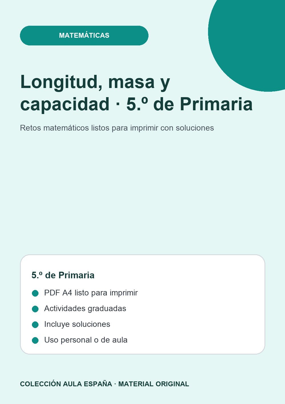 Longitud, masa y capacidad · 5.º de Primaria