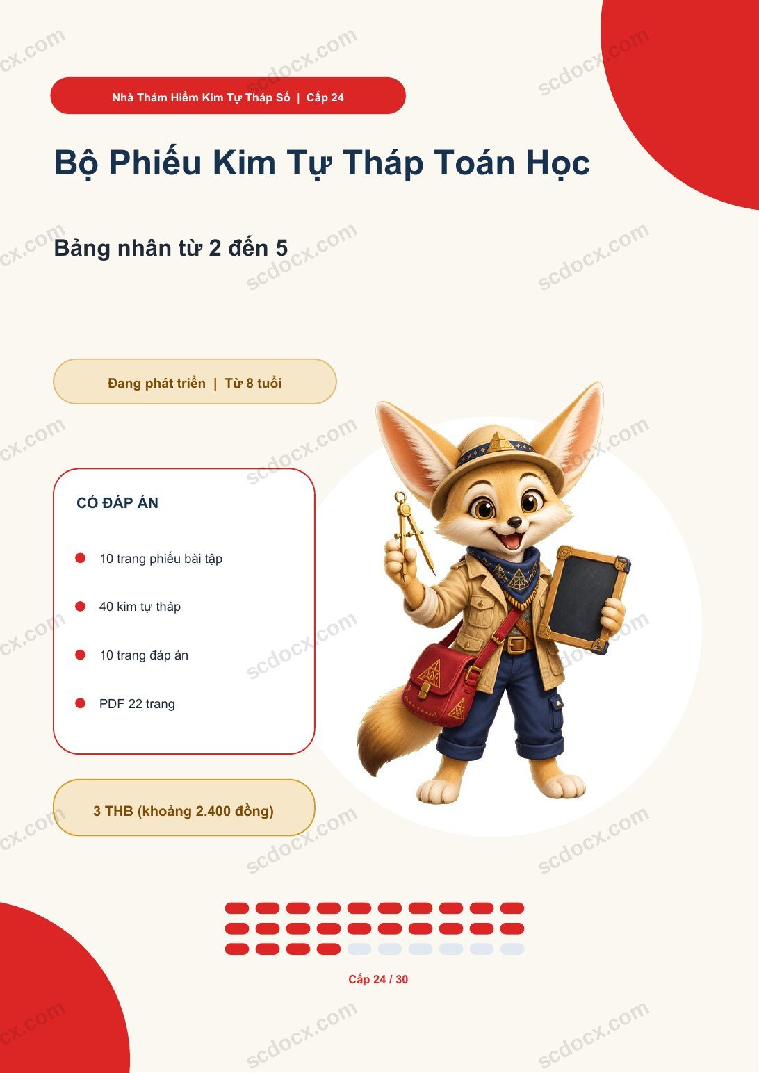 Bộ Phiếu Kim Tự Tháp Toán Học Cấp 24 | Bảng nhân từ 2 đến 5 có đáp án