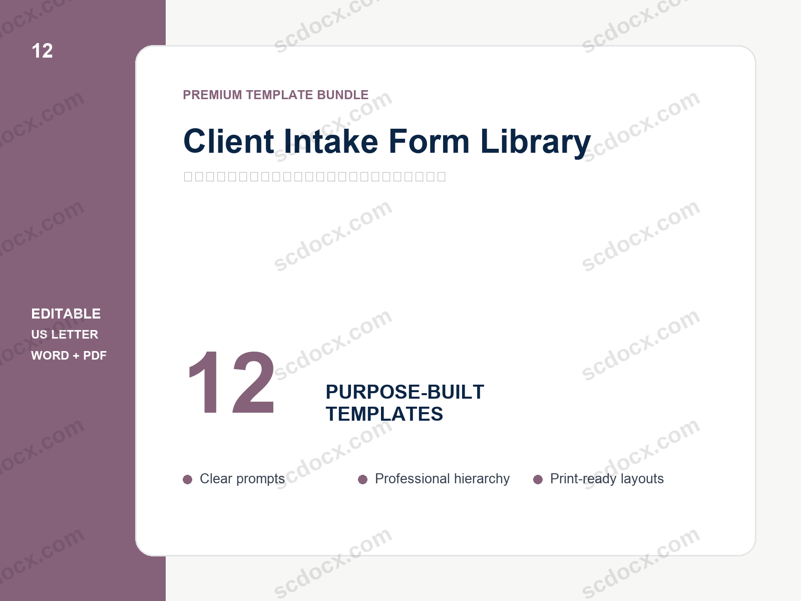 Client Intake Form Library | 12 Editable US Letter Templates