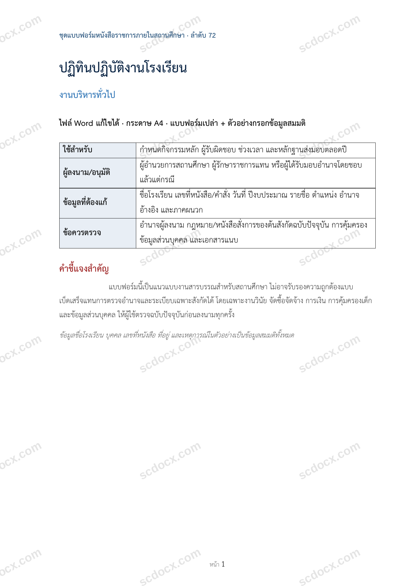 ปฏิทินปฏิบัติงานโรงเรียน
