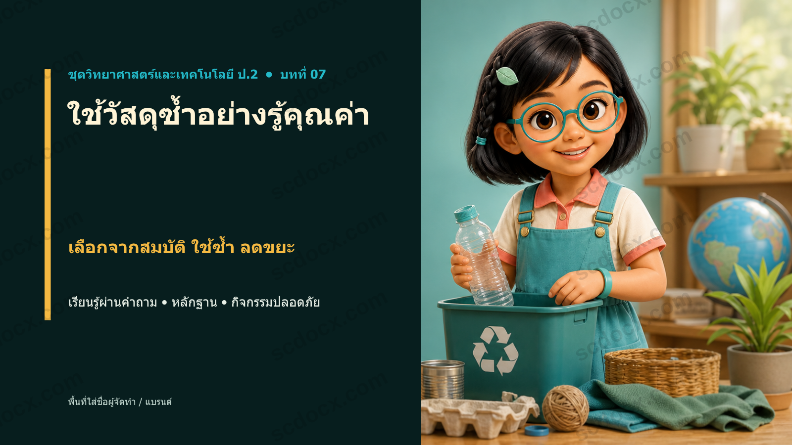 PowerPoint วิทยาศาสตร์ ป.2 บทที่ 07 ใช้วัสดุซ้ำอย่างรู้คุณค่า พร้อมสอน