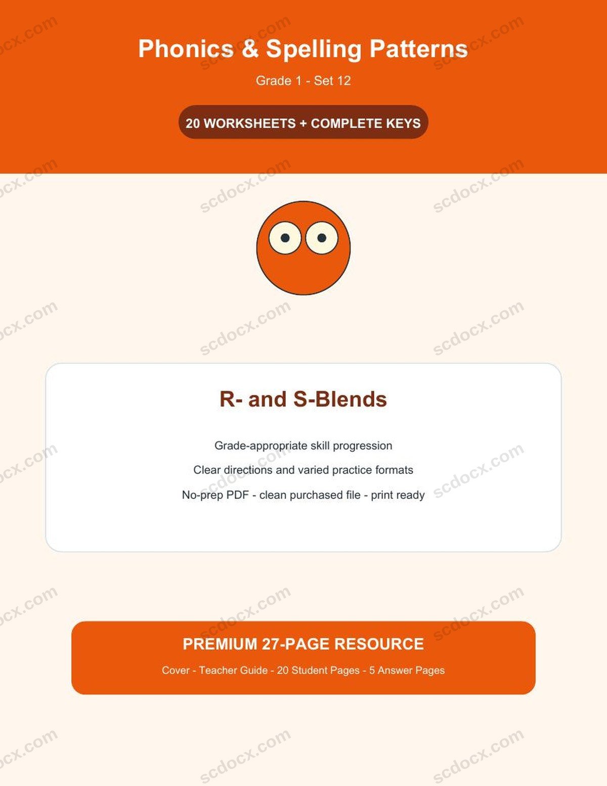 Phonics & Spelling Patterns | Grade 1 | R- and S-Blends | 20 Worksheets + Answer Keys