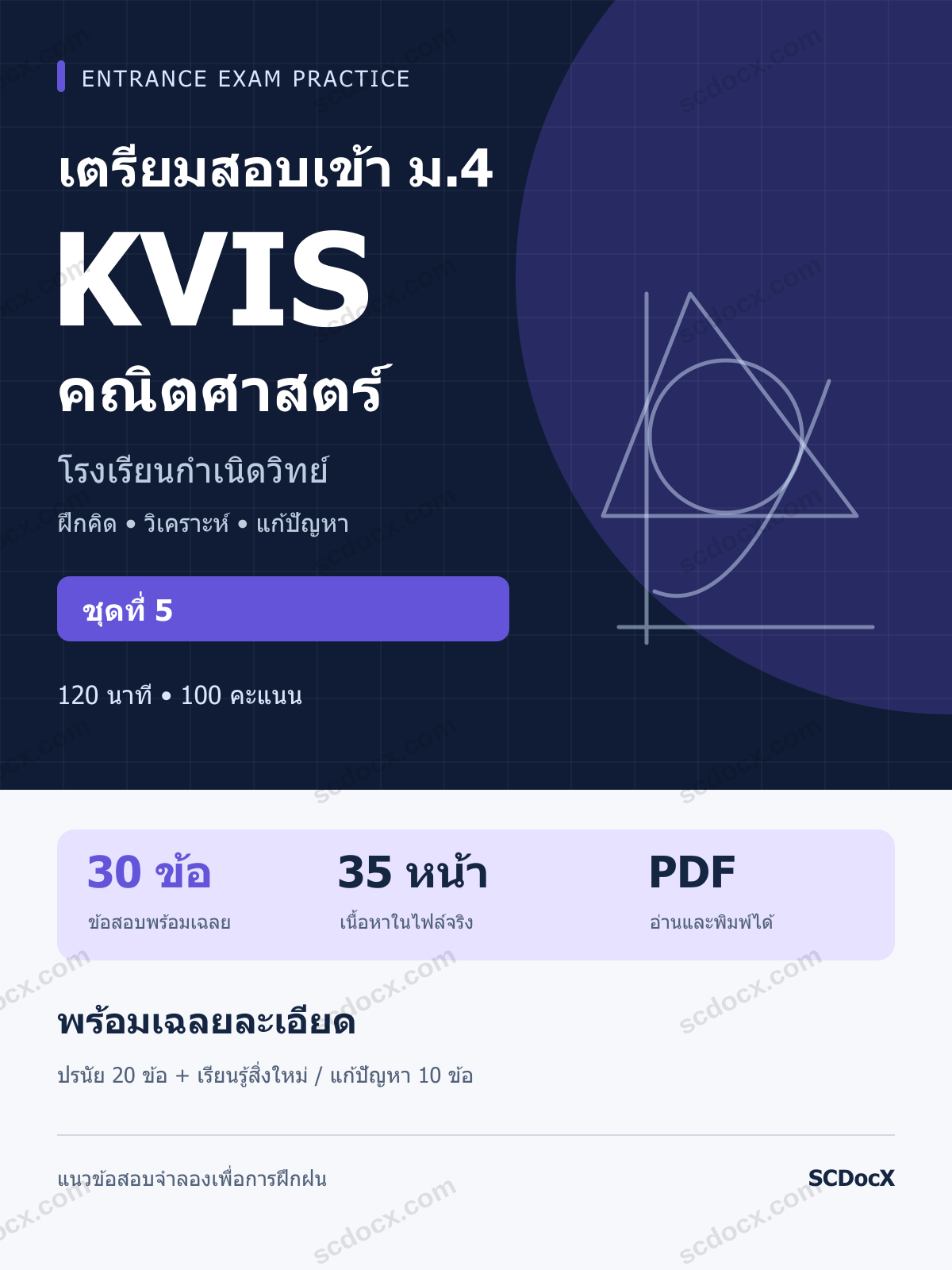 แนวข้อสอบเข้า KVIS ม.4 โรงเรียนกำเนิดวิทย์ คณิตศาสตร์ ชุดที่ 5 พร้อมเฉลยละเอียด