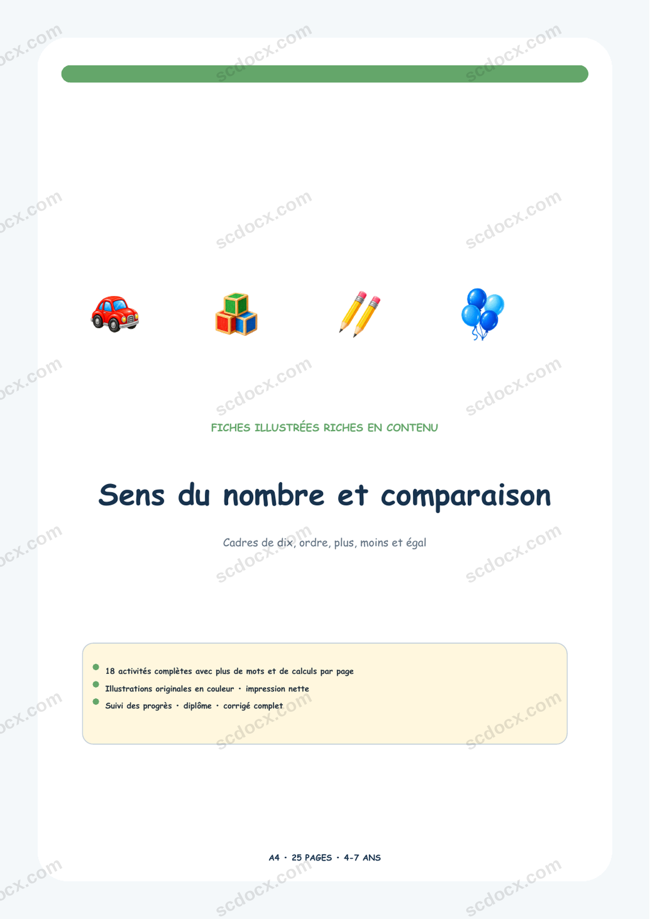 Sens du nombre et comparaison | 18 activités + corrigé | A4 | Édition France