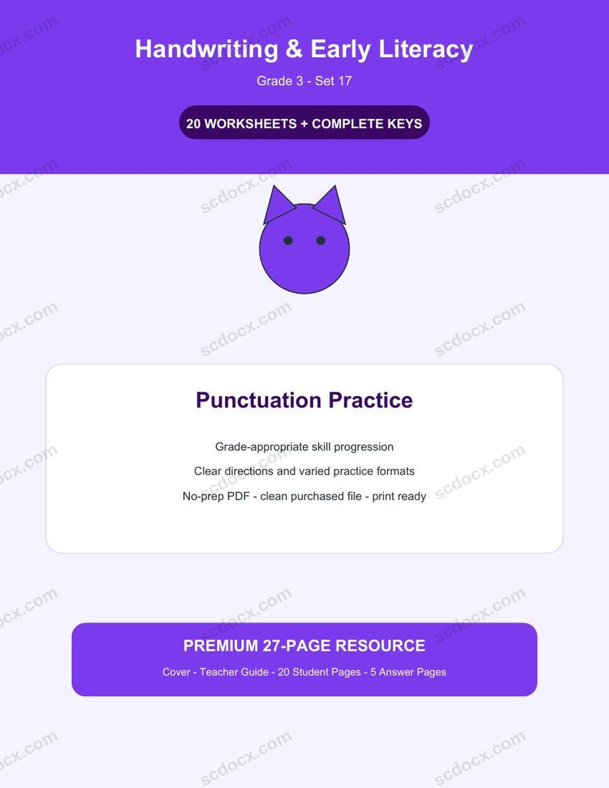 Handwriting & Early Literacy | Grade 3 | Punctuation Practice | 20 Worksheets + Answer Keys