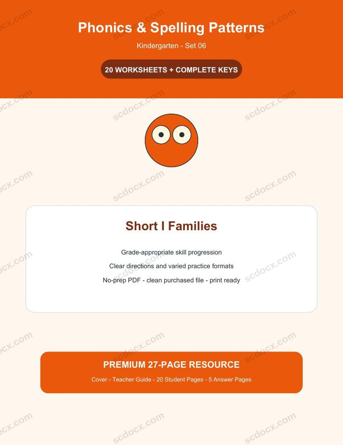 Phonics & Spelling Patterns | Kindergarten | Short I Families | 20 Worksheets + Answer Keys