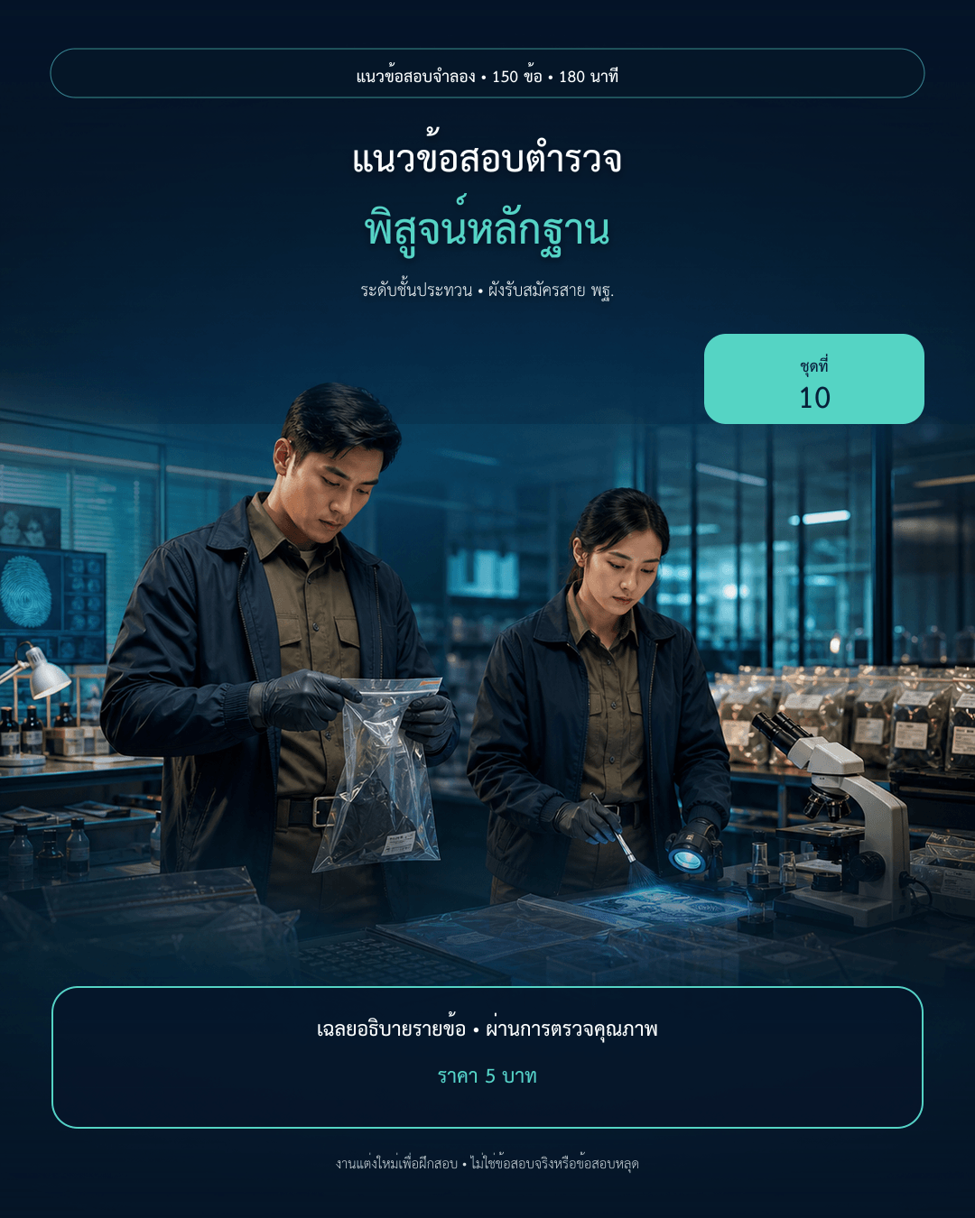 ชุดข้อสอบออนไลน์: แนวข้อสอบตำรวจพิสูจน์หลักฐาน (ชั้นประทวน) ชุดที่ 10 (150 ข้อ)