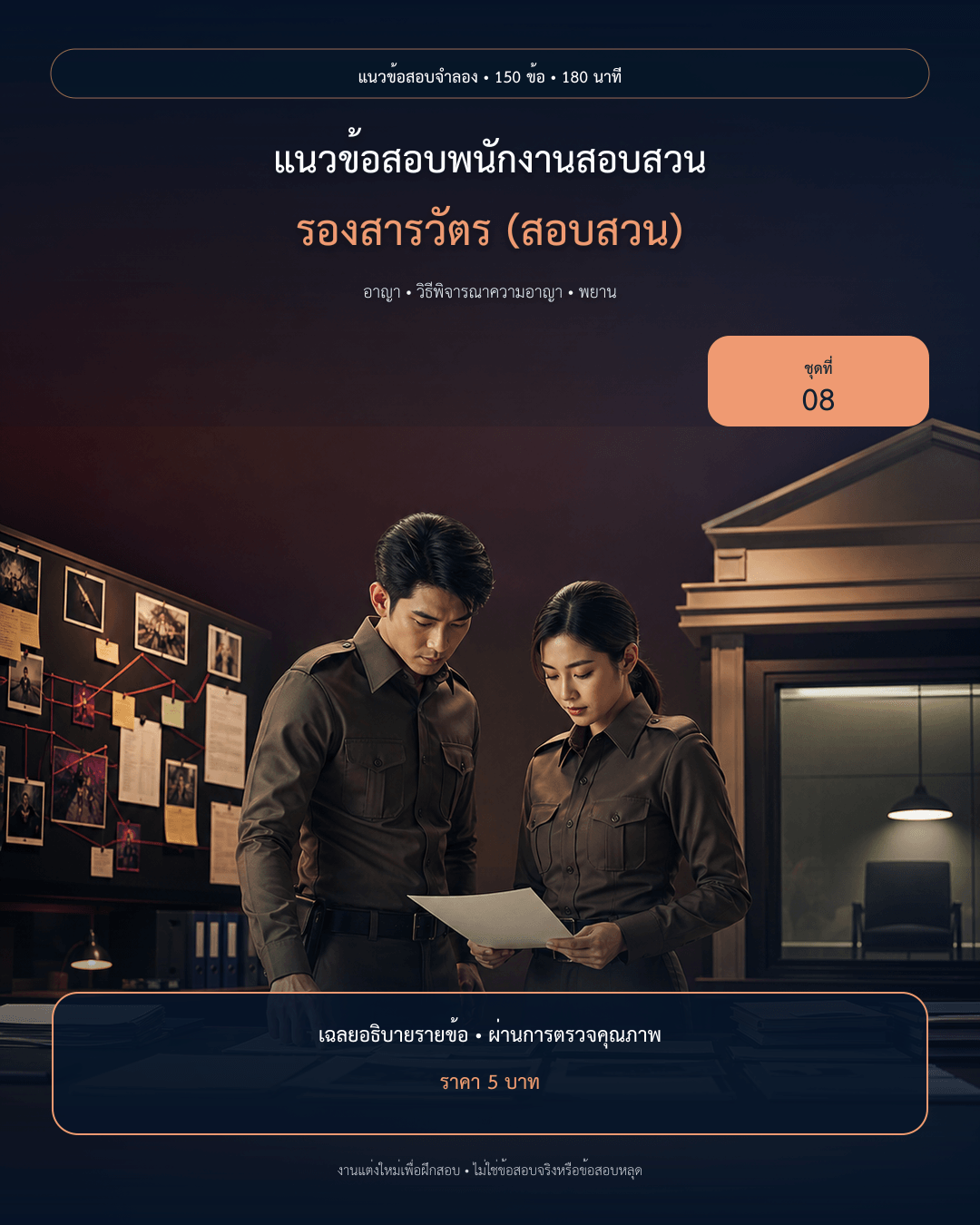 ชุดข้อสอบออนไลน์: แนวข้อสอบรองสารวัตร (สอบสวน) / พนักงานสอบสวน ชุดที่ 08 (150 ข้อ)