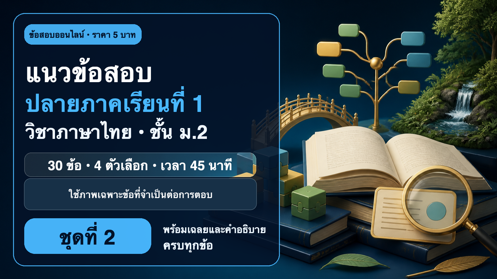 ชุดข้อสอบออนไลน์: แนวข้อสอบปลายภาคเรียนที่ 1 วิชาภาษาไทย ชั้นมัธยมศึกษาปีที่ 2 ชุดที่ 2
