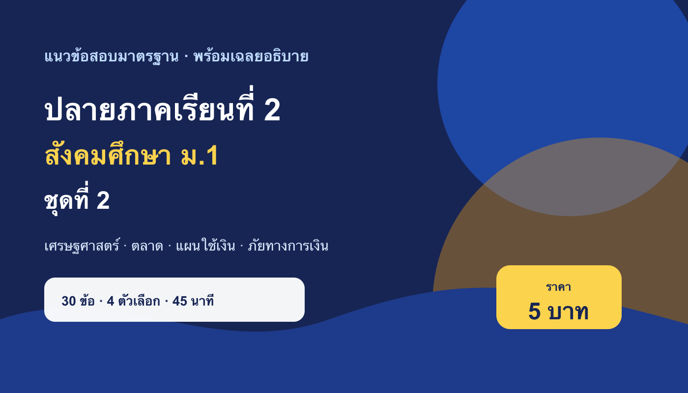 ชุดข้อสอบออนไลน์: แนวข้อสอบปลายภาคเรียนที่ 2 วิชาสังคมศึกษา ชั้นมัธยมศึกษาปีที่ 1 ชุดที่ 2
