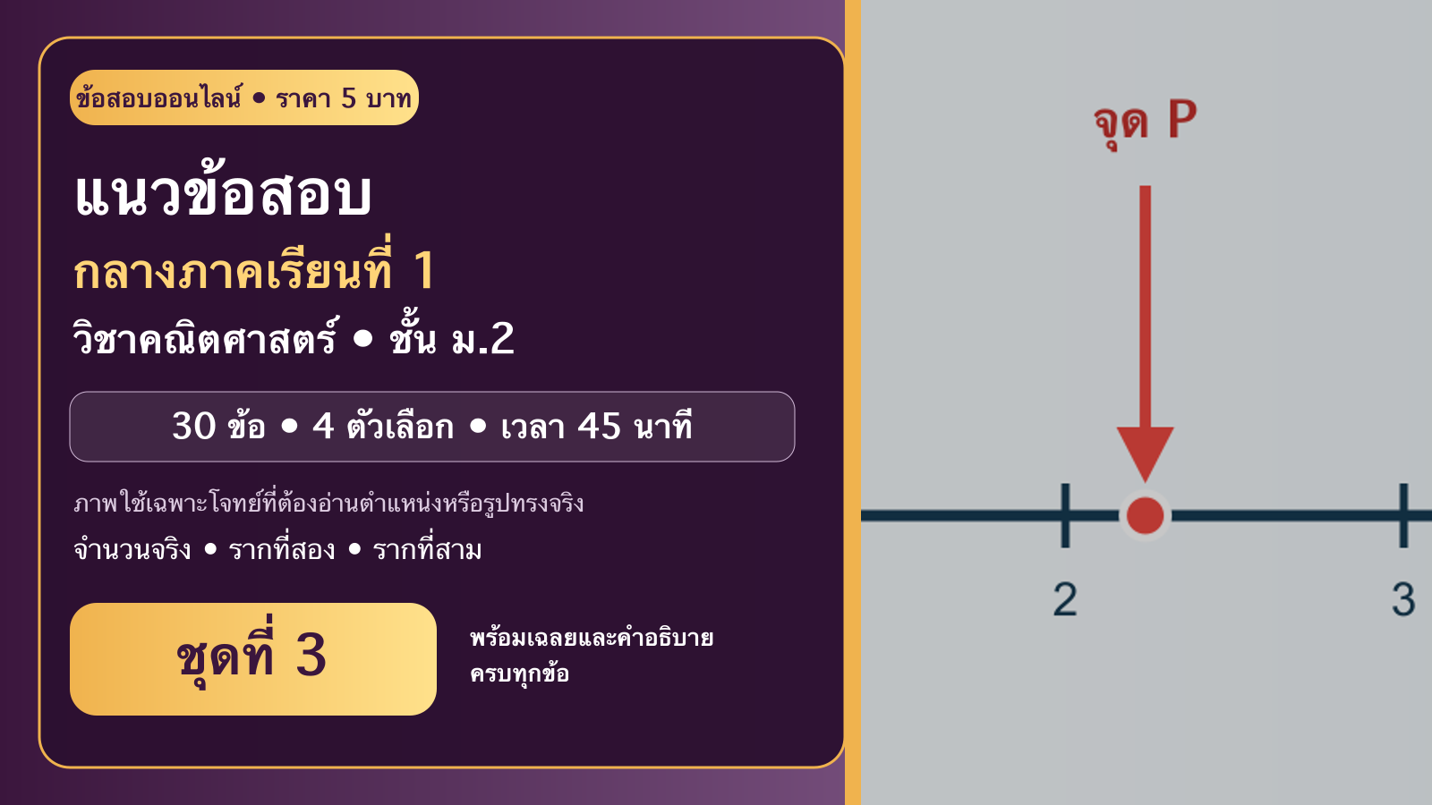 ชุดข้อสอบออนไลน์: แนวข้อสอบกลางภาคเรียนที่ 1 วิชาคณิตศาสตร์ ชั้นมัธยมศึกษาปีที่ 2 ชุดที่ 3