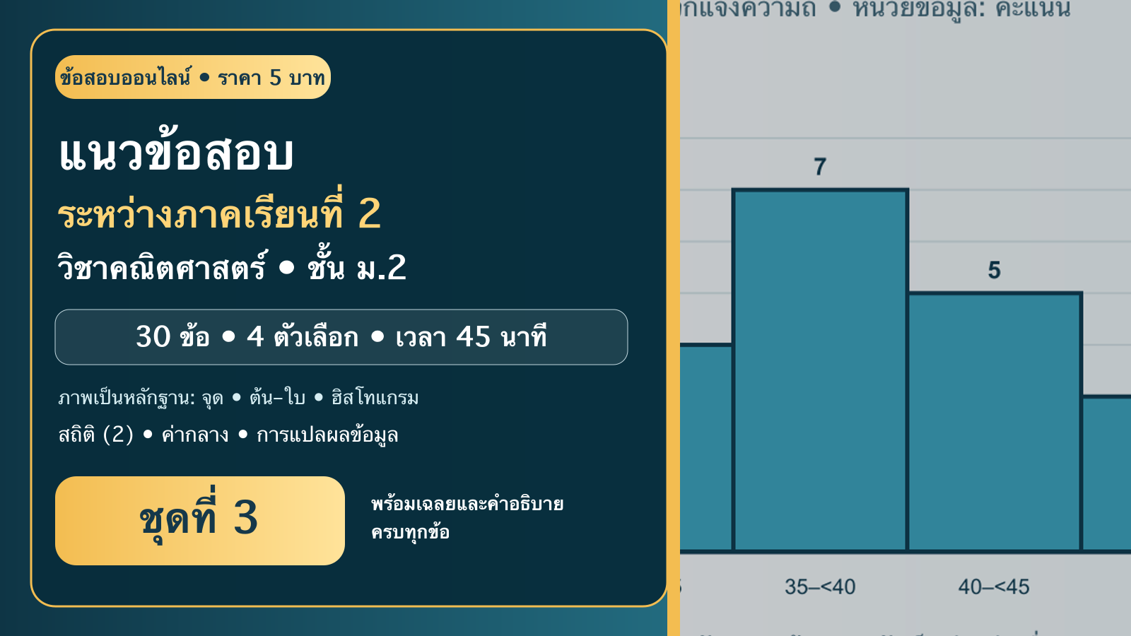 ชุดข้อสอบออนไลน์: แนวข้อสอบระหว่างภาคเรียนที่ 2 วิชาคณิตศาสตร์ ชั้นมัธยมศึกษาปีที่ 2 ชุดที่ 3
