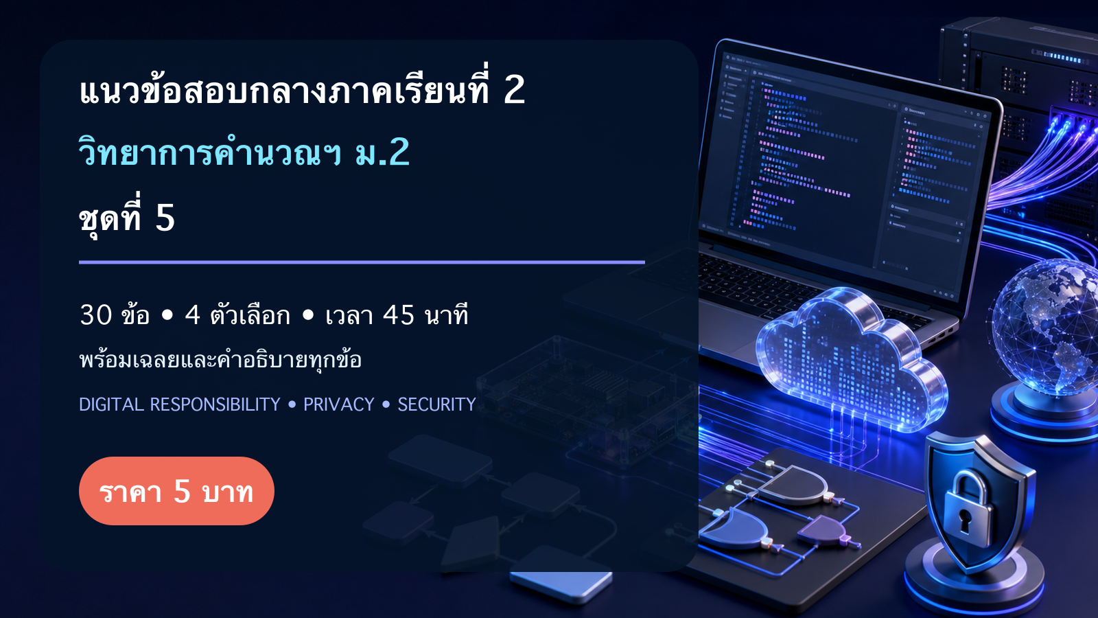 ชุดข้อสอบออนไลน์: แนวข้อสอบกลางภาคเรียนที่ 2 วิชาวิทยาการคำนวณและเทคโนโลยี ชั้นมัธยมศึกษาปีที่ 2 ชุดที่ 5