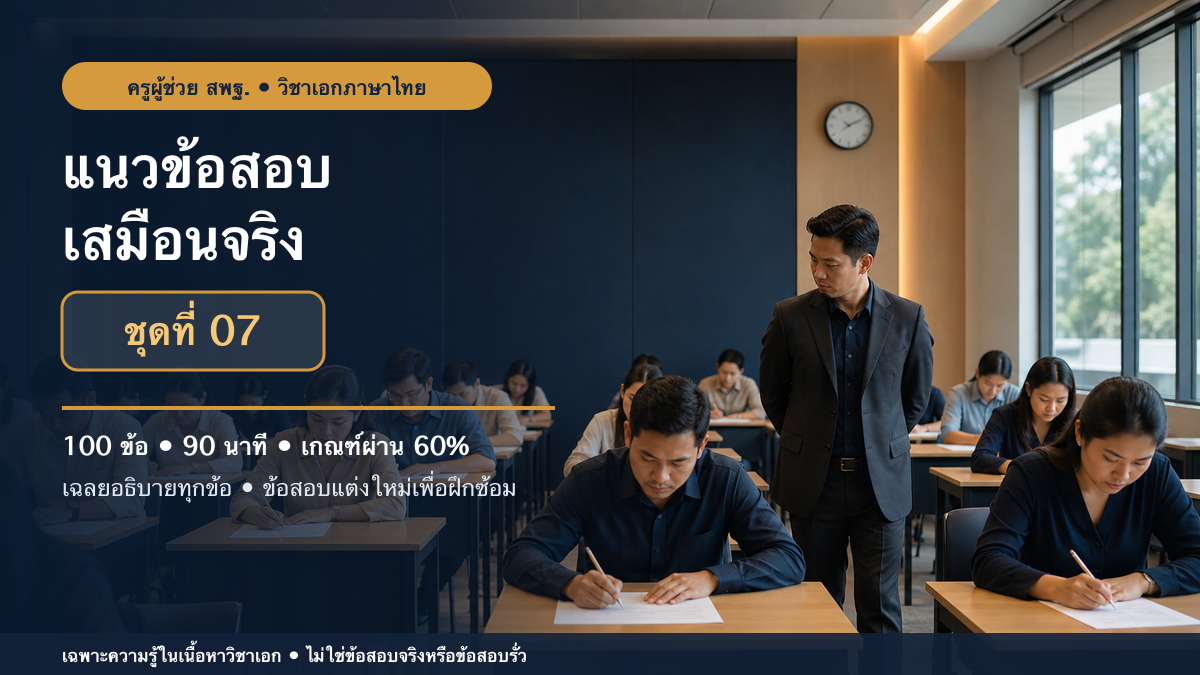 ชุดข้อสอบออนไลน์: แนวข้อสอบเสมือนจริง ครูผู้ช่วย สพฐ. ภาค ข วิชาเอกภาษาไทย ชุดที่ 07