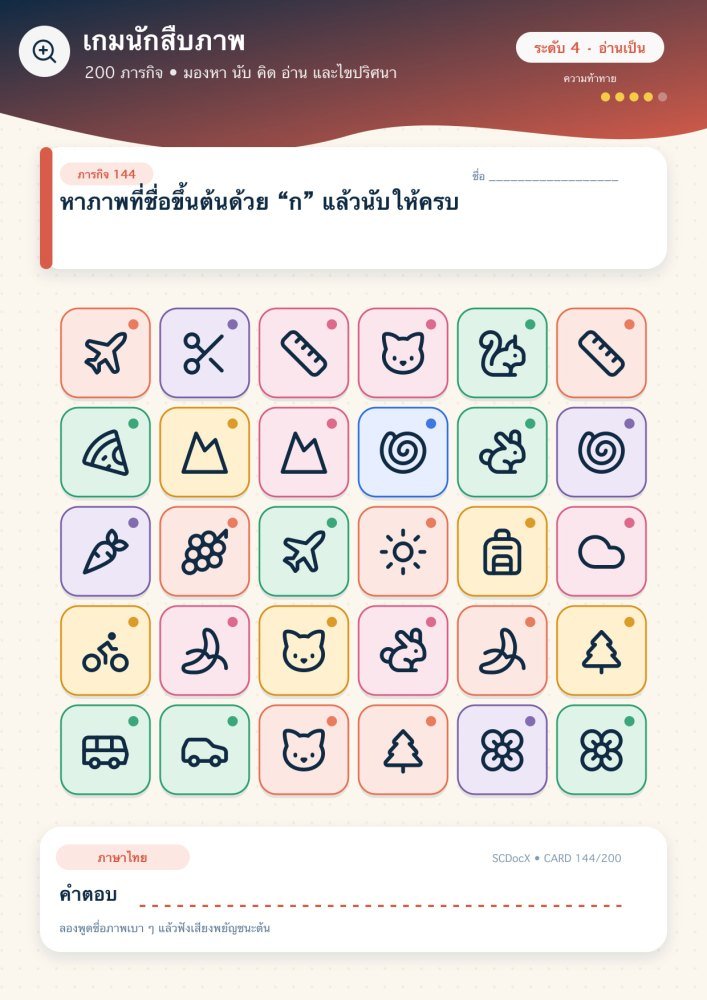 แจกฟรี เกมนักสืบภาพ 144 | หาภาพที่ชื่อขึ้นต้นด้วย “ก” แล้วนับให้ครบ