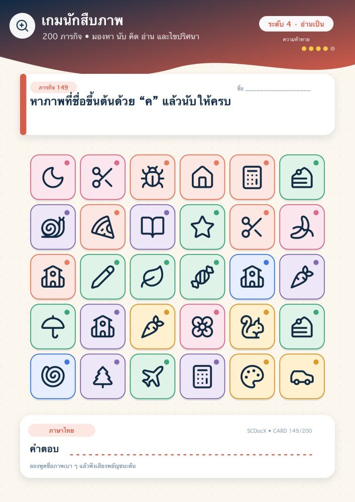 แจกฟรี เกมนักสืบภาพ 149 | หาภาพที่ชื่อขึ้นต้นด้วย “ค” แล้วนับให้ครบ