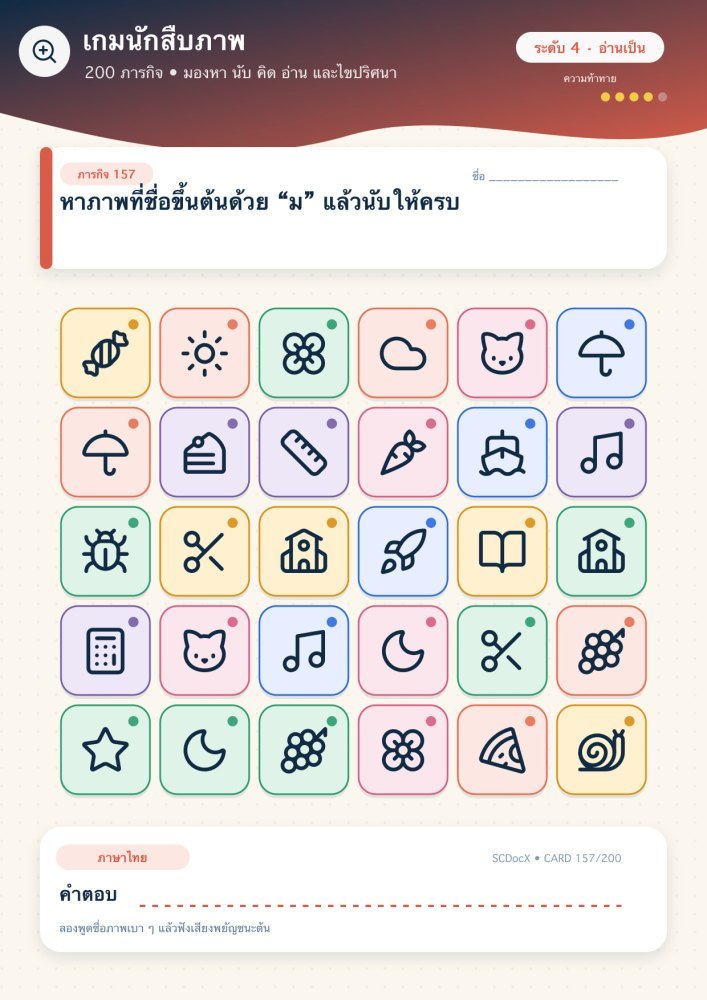 แจกฟรี เกมนักสืบภาพ 157 | หาภาพที่ชื่อขึ้นต้นด้วย “ม” แล้วนับให้ครบ