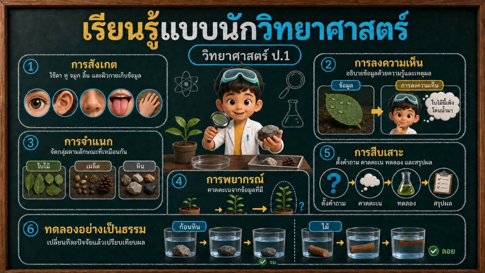 แจกฟรี | วิทยาศาสตร์ ป.1 เรื่อง เรียนรู้แบบนักวิทยาศาสตร์ | สื่อ 3D แนวนอน