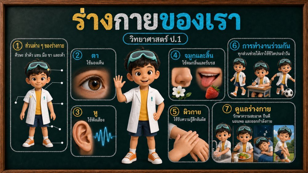 แจกฟรี | วิทยาศาสตร์ ป.1 เรื่อง ร่างกายของเรา | สื่อ 3D แนวนอน