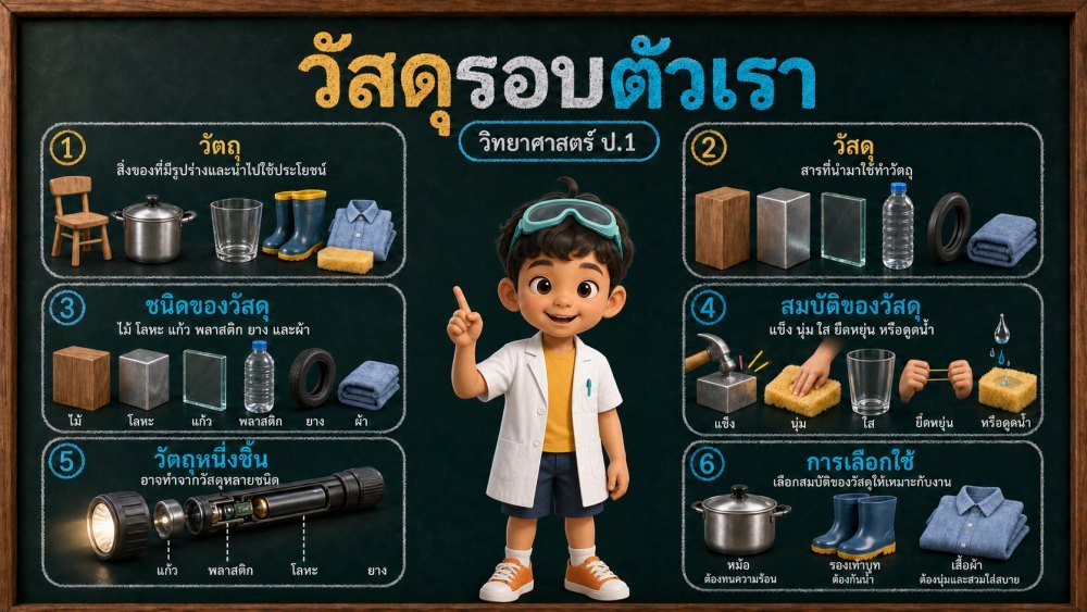 แจกฟรี | วิทยาศาสตร์ ป.1 เรื่อง วัสดุรอบตัวเรา | สื่อ 3D แนวนอน
