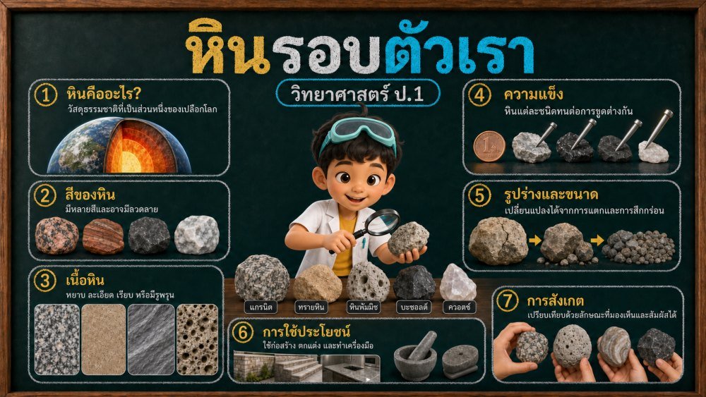 แจกฟรี | วิทยาศาสตร์ ป.1 เรื่อง หินรอบตัวเรา | สื่อ 3D แนวนอน