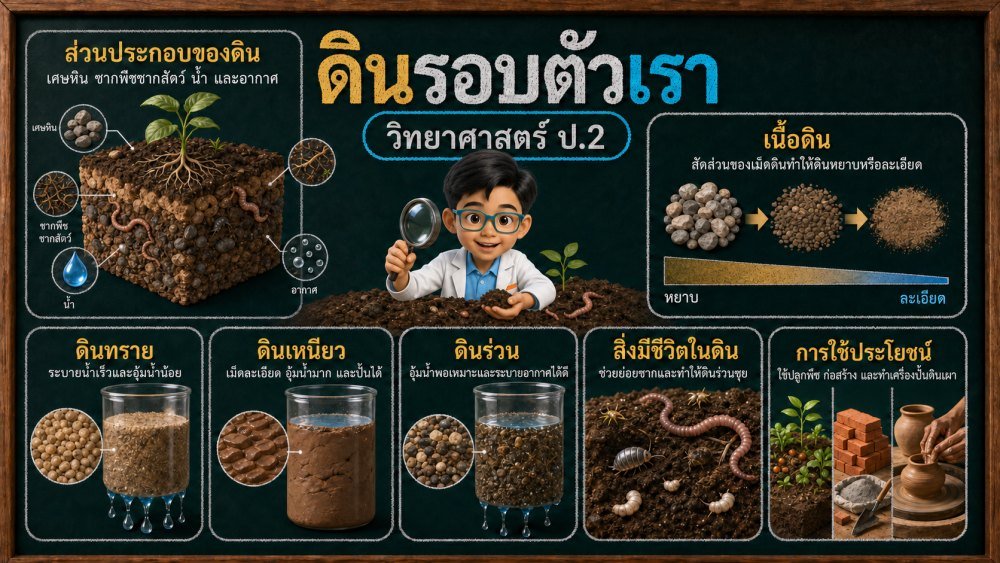 แจกฟรี | วิทยาศาสตร์ ป.2 เรื่อง ดินรอบตัวเรา | สื่อ 3D แนวนอน