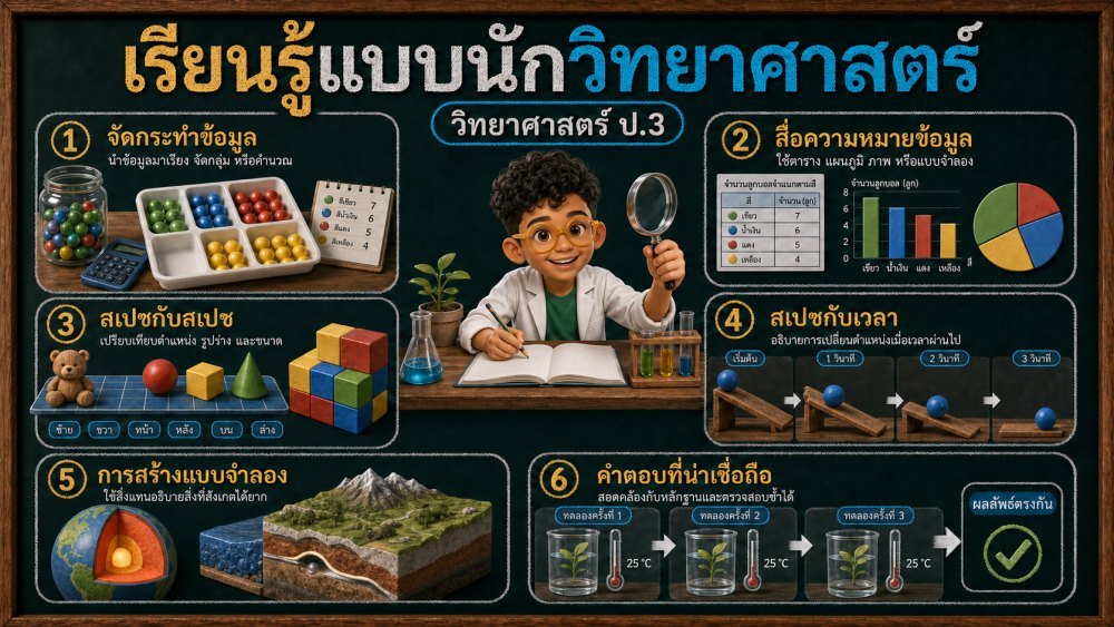 แจกฟรี | วิทยาศาสตร์ ป.3 เรื่อง เรียนรู้แบบนักวิทยาศาสตร์ | สื่อ 3D แนวนอน