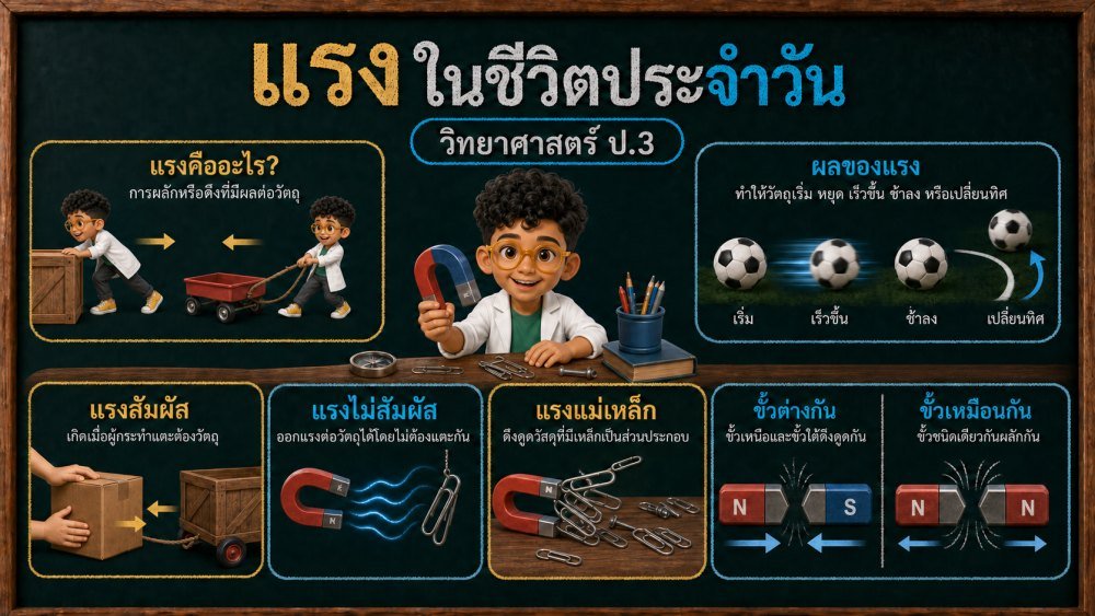 แจกฟรี | วิทยาศาสตร์ ป.3 เรื่อง แรงในชีวิตประจำวัน | สื่อ 3D แนวนอน
