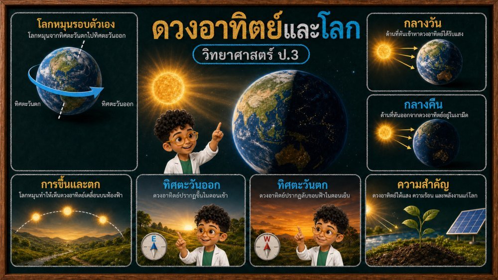 แจกฟรี | วิทยาศาสตร์ ป.3 เรื่อง ดวงอาทิตย์และโลก | สื่อ 3D แนวนอน