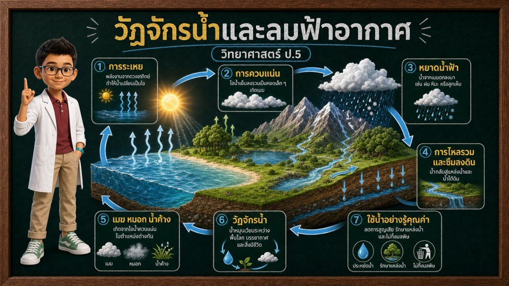 แจกฟรี | วิทยาศาสตร์ ป.5 เรื่อง วัฏจักรน้ำและลมฟ้าอากาศ | สื่อ 3D แนวนอน