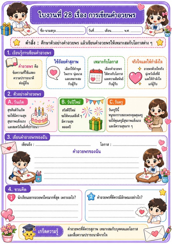 ใบงานวิชาภาษาไทย ป.6 (ชุดที่ 2)
