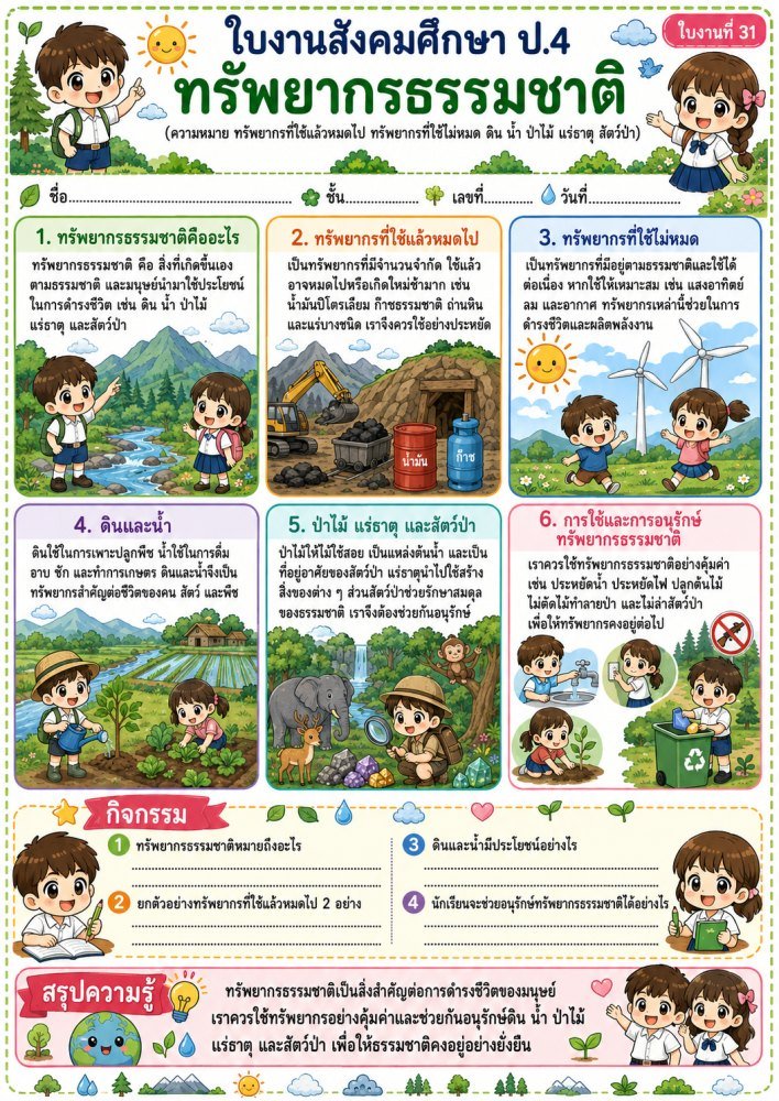ใบงานวิชาสังคมศึกษา ป.4 (ชุดที่ 3)