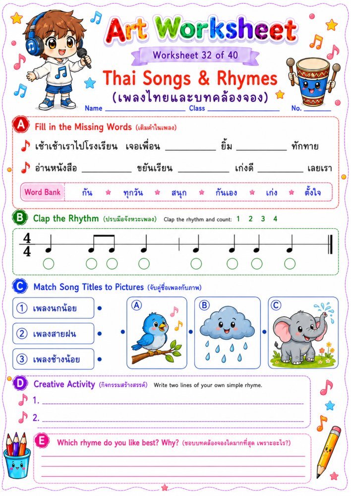 ใบงานวิชาศิลปะ ป.5 (ชุดที่ 34)