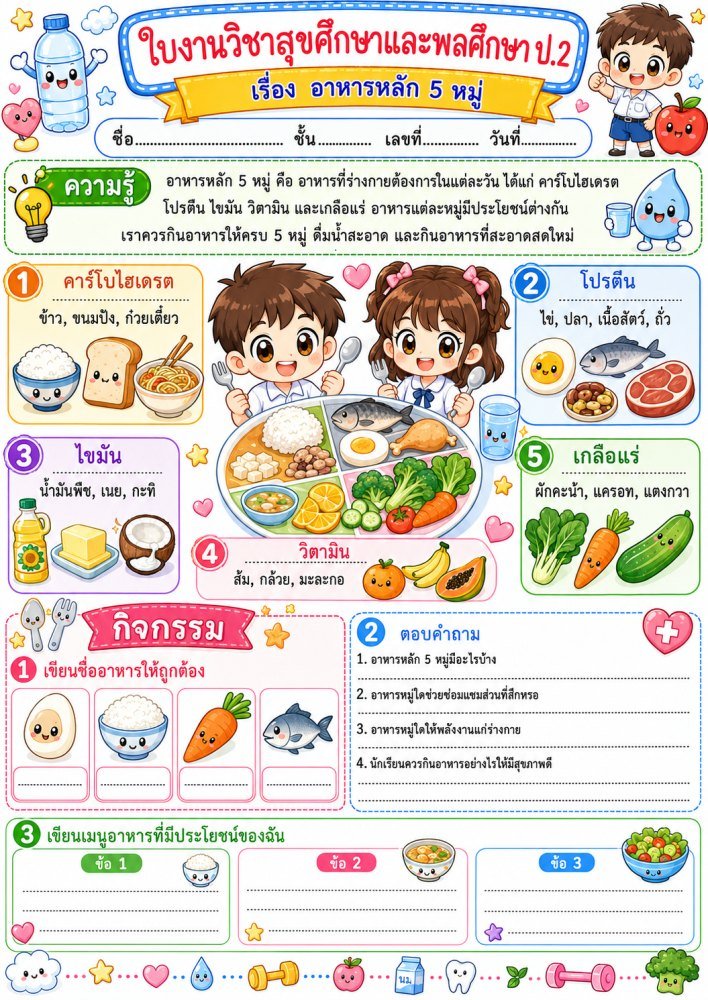 ใบงานวิชาสุขศึกษาและพลศึกษา ป.2 (ชุดที่ 7)