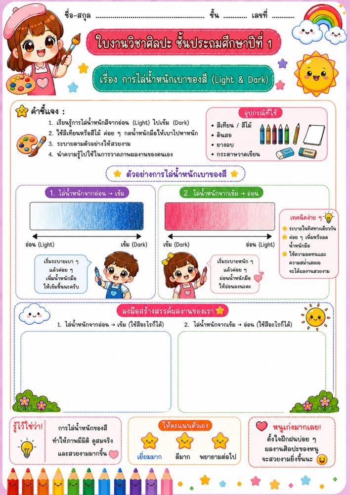 ใบงานวิชาศิลปะ ป.1 (ชุดที่ 25)