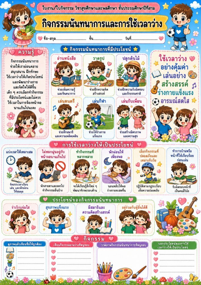 ใบงานวิชาสุขศึกษาและพลศึกษา ป.3 (ชุดที่ 20)