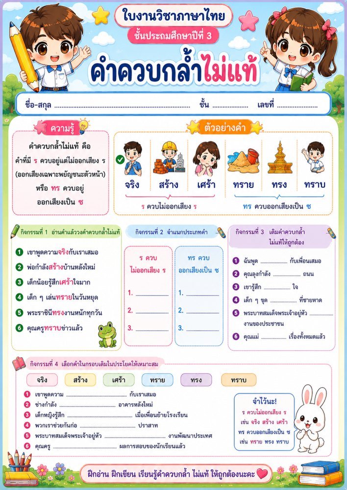 ใบงาน ใบกิจกรรม วิชาภาษาไทย ป.3 (ชุดที่ 32)