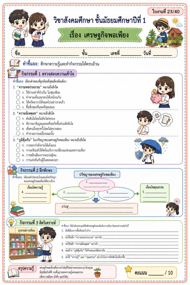 สื่อการเรียนรู้ ม.1 ฟรี 013 — ชุดที่23 ม1 เรื่องเศรษฐกิจพอเพียง