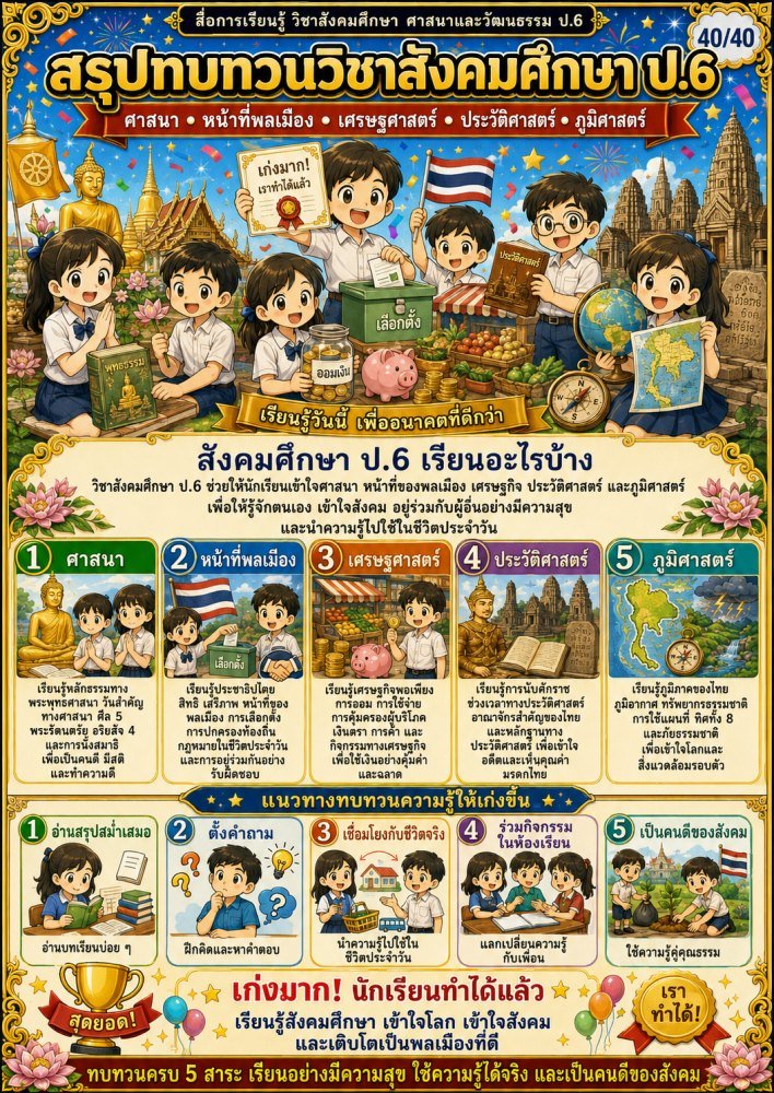 สื่อการเรียนรู้ ป.6 ฟรี 057 — สื่อการเรียนการสอน วิชาสังคมศึกษา ชั้นป6 ชุดที่ 40