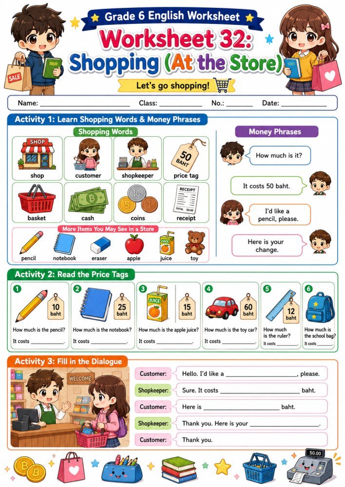 สื่อการเรียนรู้ ป.6 ฟรี 118 — ใบงาน วิชาอังกฤษ ชั้นป6 ชุดที่ 32