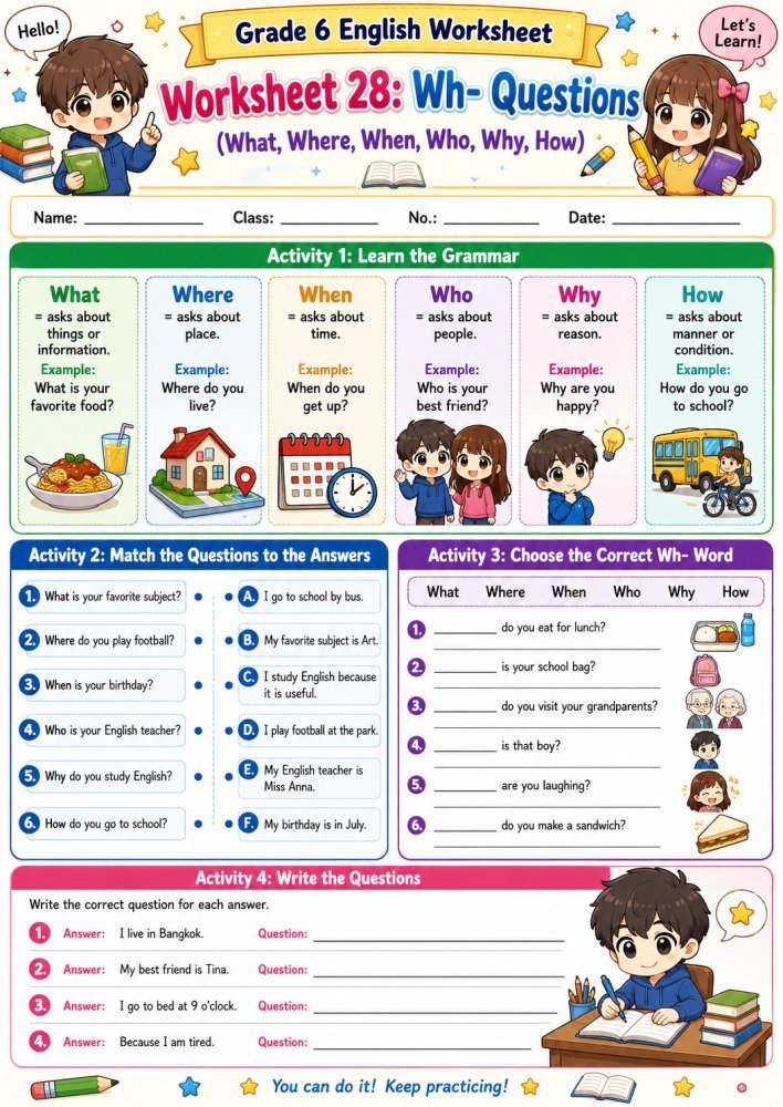 สื่อการเรียนรู้ ป.6 ฟรี 160 — ใบงาน วิชาอังกฤษ ชั้นป6 ชุดที่ 28