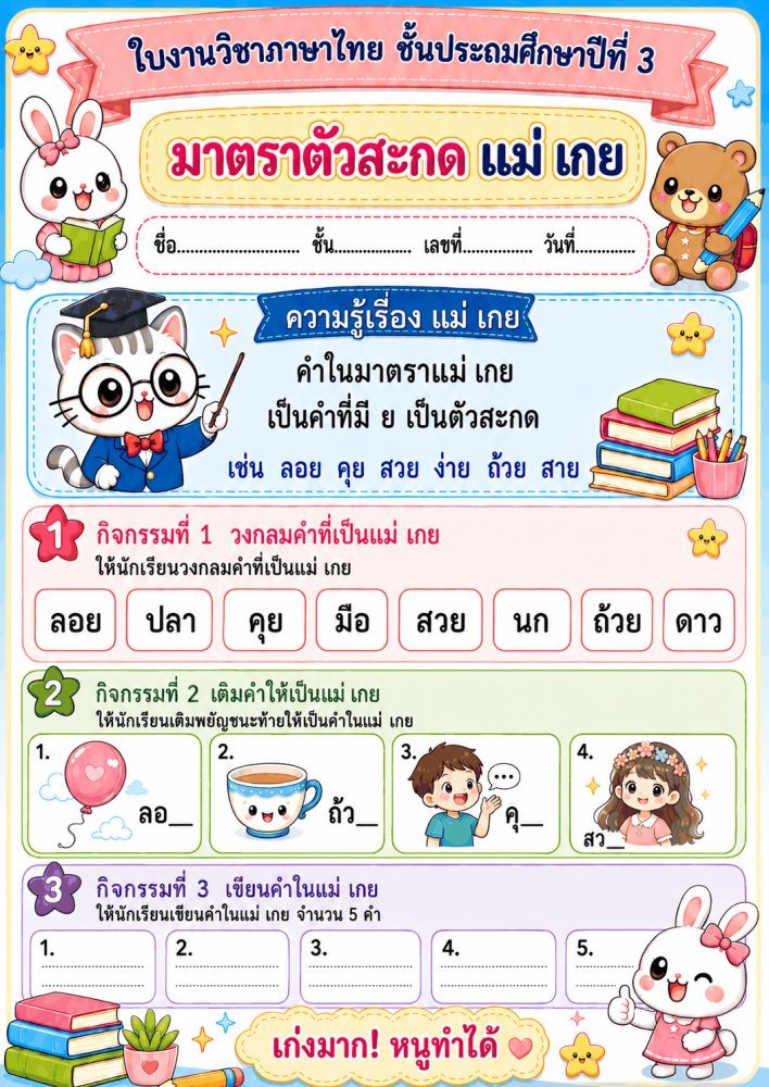 แจกฟรี 021 | ใบงานใบกิจกรรมวิชาภาษาไทย ป.3 ชุดที่ 5