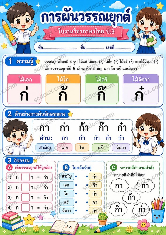 ใบงานใบกิจกรรม วิชาภาษาไทย ป.3 (10ใบ) ชุดที่ 4