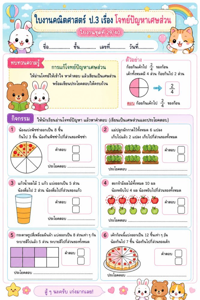 แจกฟรี 158 | ใบงานใบกิจกรรมวิชาคณิตศาสตร์ ป.3 ชุดที่ 28