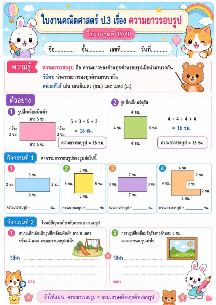 แจกฟรี 235 | ใบงานใบกิจกรรมวิชาคณิตศาสตร์ ป.3 ชุดที่ 36